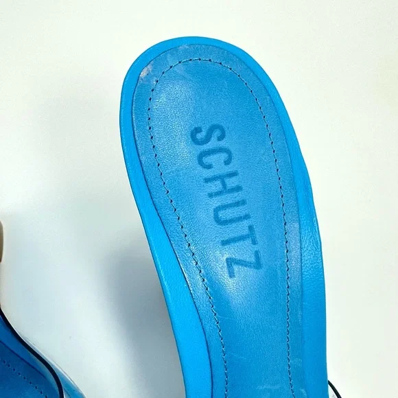 NWOT Schutz lucimara vinyl blue wedge sandal size 7.5 - Picture 7 of 11